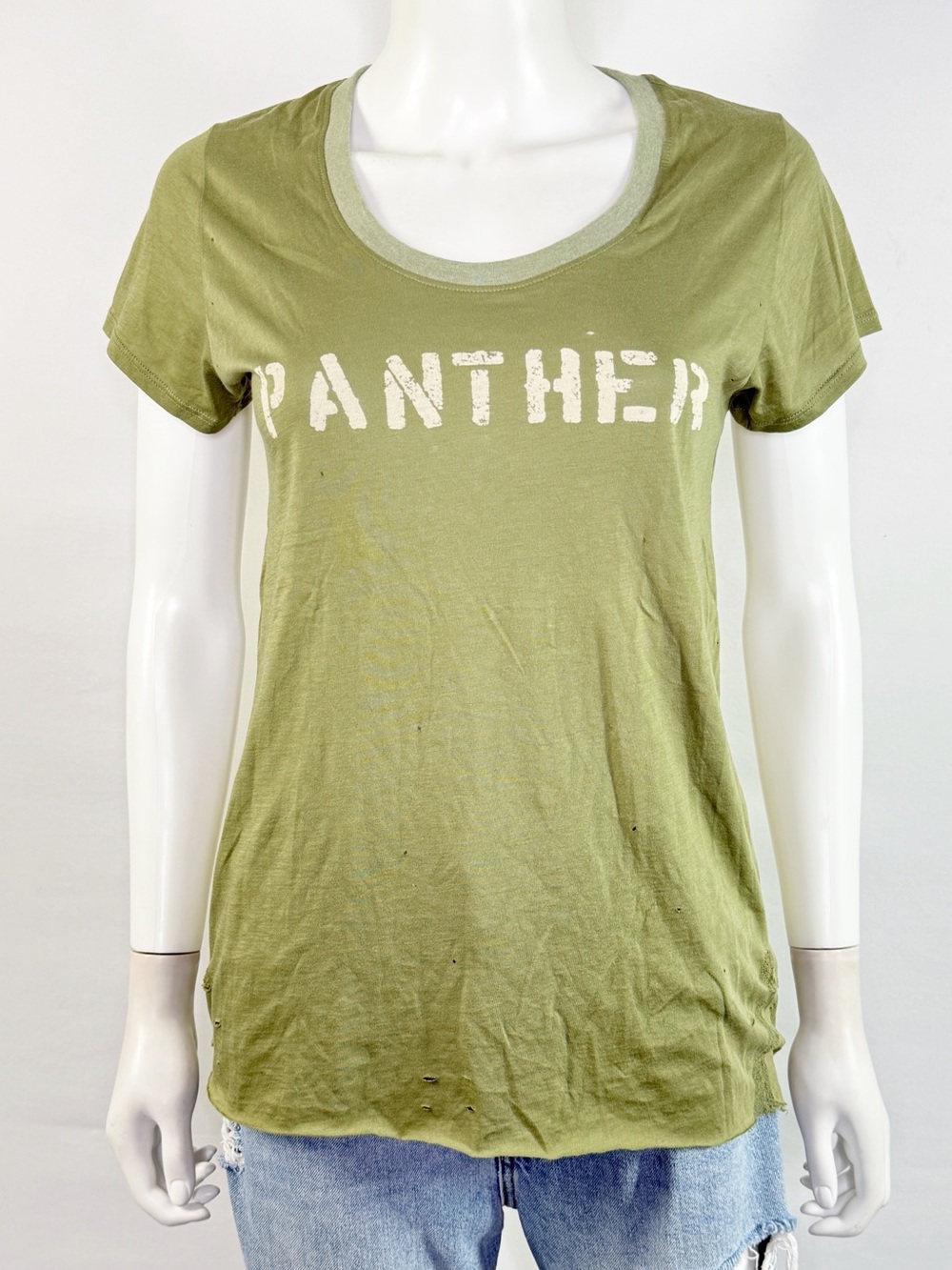 Spell & The Gypsy Collective Green Panther Tee T-Shirt S Khaki Distressed NEW